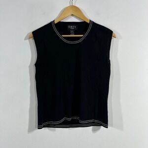 Finity 90s Minimalist Preppy Fisherman Knit Sleeveless Shell Top Womens LP Chic